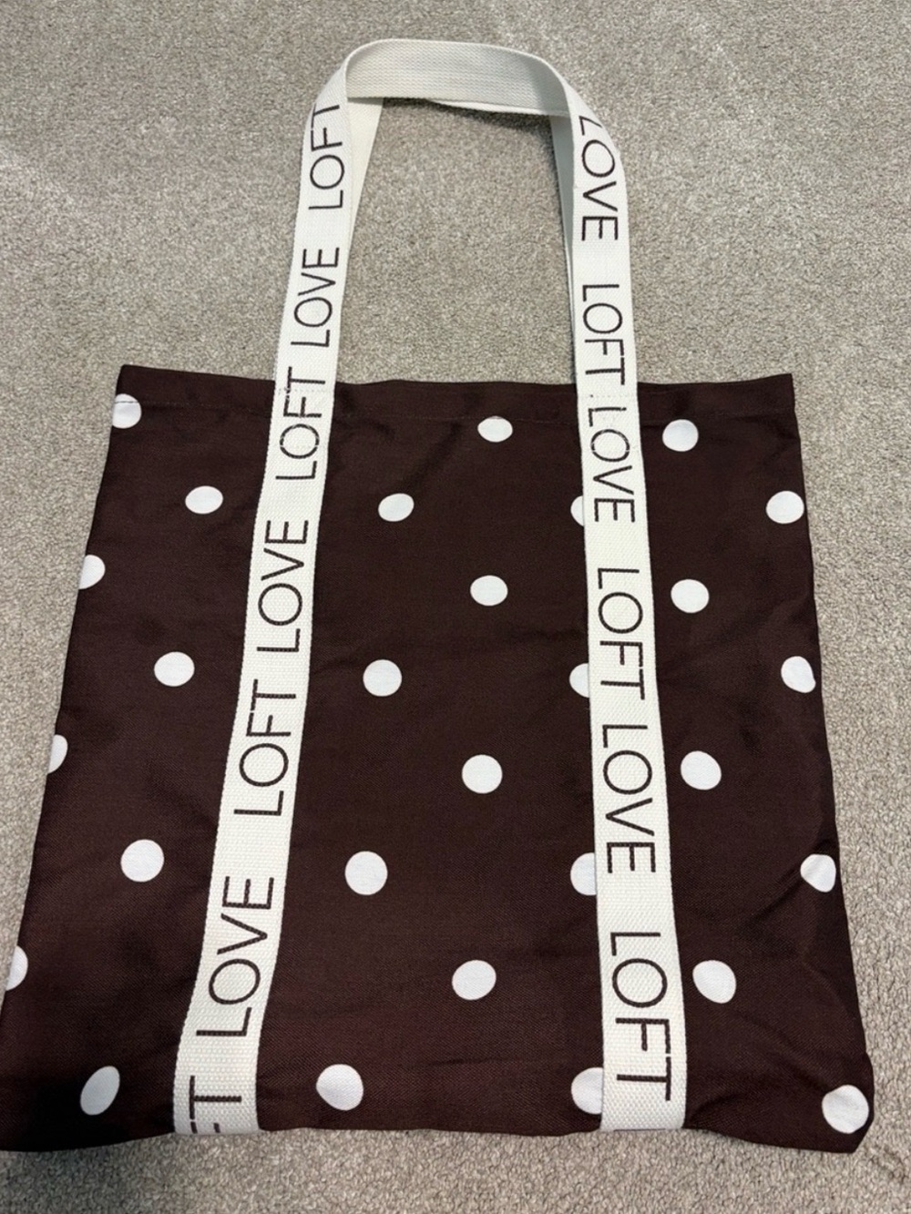 LOFT Brown Polka Dot Tote with White Logo Straps